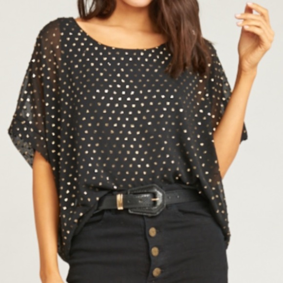 Show Me Your MuMu Tops - Show Me Your Mumu Goldie Dot Top Sheer Tunic Lined